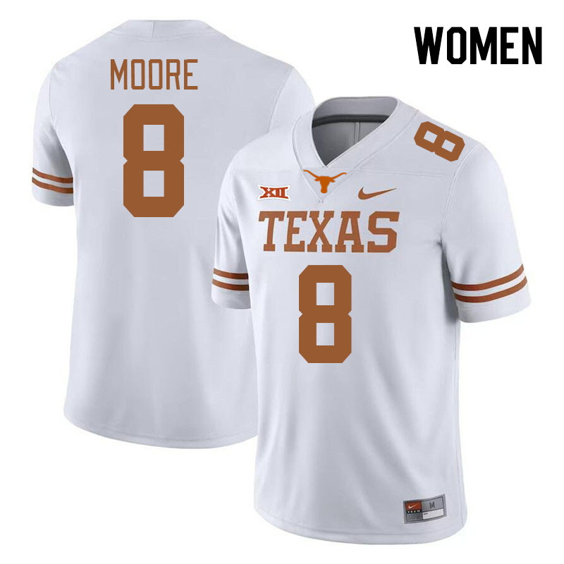 Women #8 Trey Moore Texas Longhorns College Football Jerseys Stitched-White